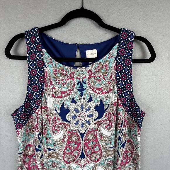 Chico's Maxi Dress 2 L Crown Paisley Slits Artsy Stretchy Slinky - Picture 6 of 7